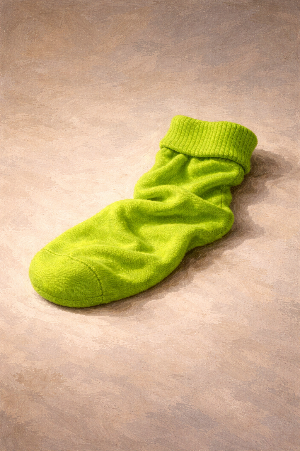 Piece No. 005: A crumpled green sock — oil painting style